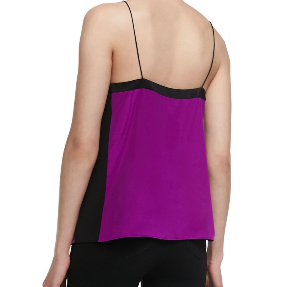 Tibi Heavy Silk V-Neck Silk Cami, Boysenberry/Black - Picture 5 of 13